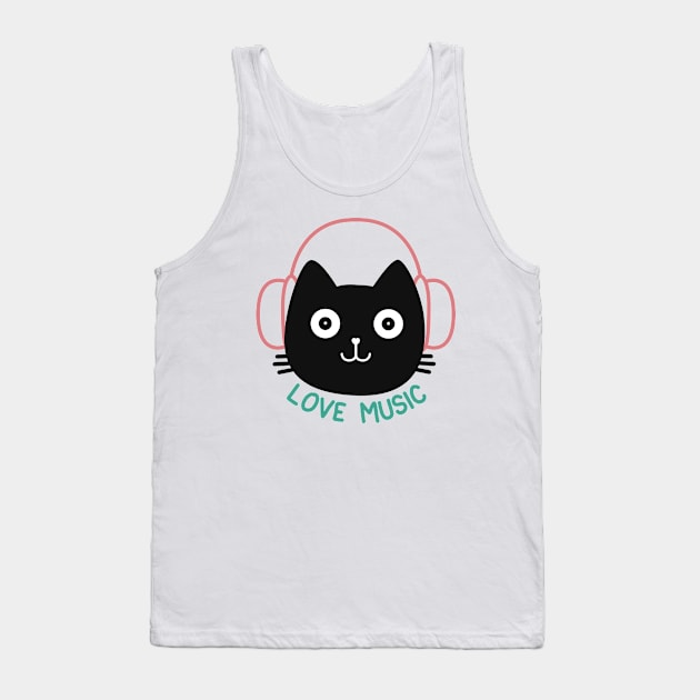 Cute cat listening music Tank Top by teemarket